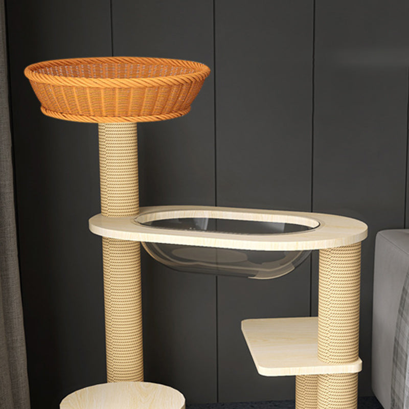 Contemporary Creative Cylindrical Solid Wood Acrylic Hemp Rope PP Cat Tree For Living Room