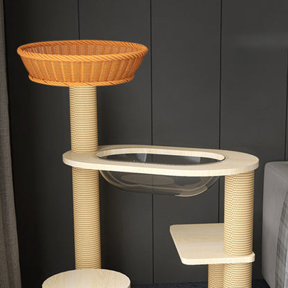 Contemporary Creative Cylindrical Solid Wood Acrylic Hemp Rope PP Cat Tree For Living Room