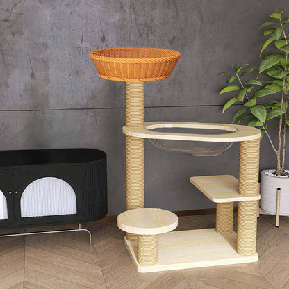 Contemporary Creative Cylindrical Solid Wood Acrylic Hemp Rope PP Cat Tree For Living Room
