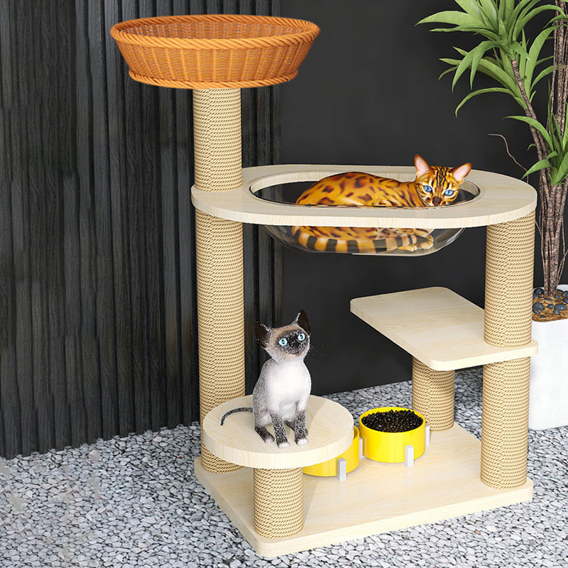 Contemporary Creative Cylindrical Solid Wood Acrylic Hemp Rope PP Cat Tree For Living Room