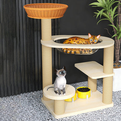 Contemporary Creative Cylindrical Solid Wood Acrylic Hemp Rope PP Cat Tree For Living Room