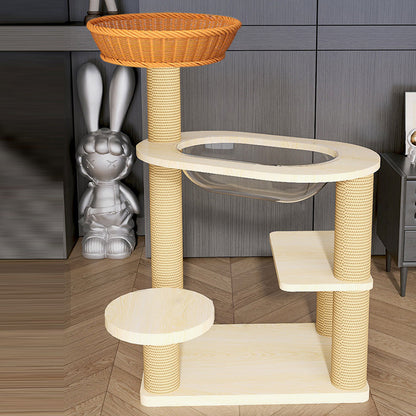 Contemporary Creative Cylindrical Solid Wood Acrylic Hemp Rope PP Cat Tree For Living Room