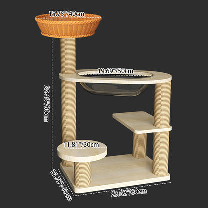 Contemporary Creative Cylindrical Solid Wood Acrylic Hemp Rope PP Cat Tree For Living Room