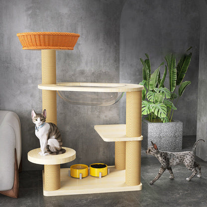 Contemporary Creative Cylindrical Solid Wood Acrylic Hemp Rope PP Cat Tree For Living Room