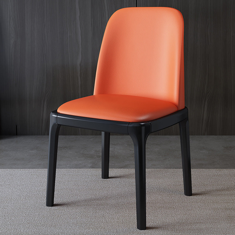 Contemporary Nordic Rectangular Silicone Leather Solid Wood Dining Chair Backrest Armless For Dining Room & Kitchen