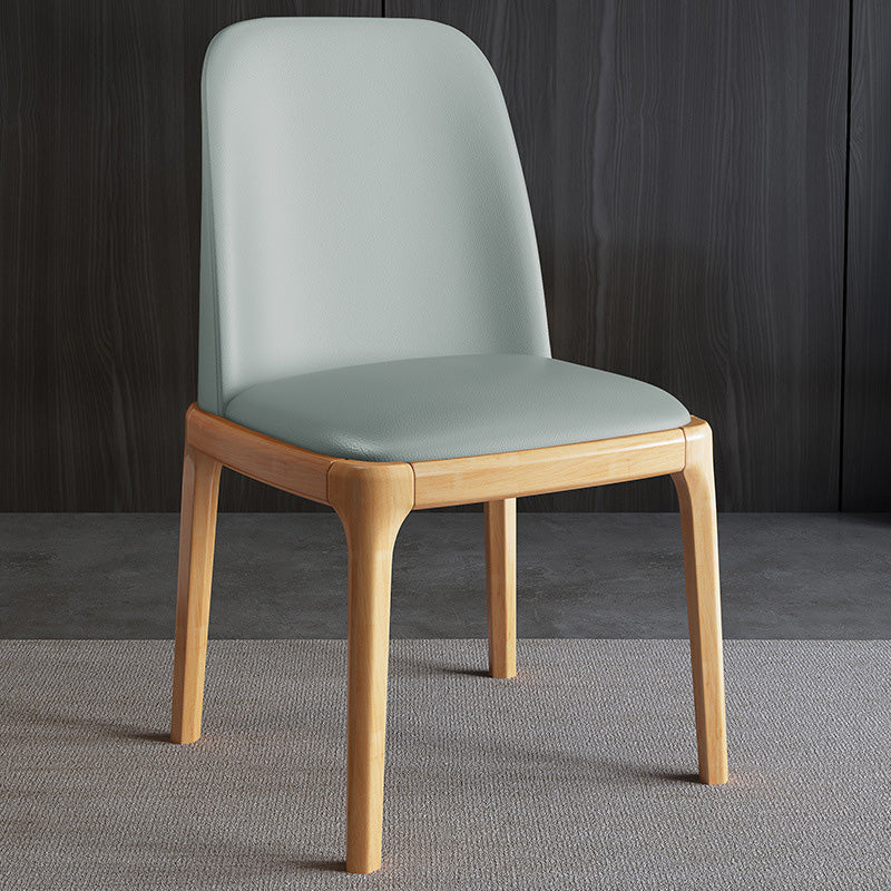 Contemporary Nordic Rectangular Silicone Leather Solid Wood Dining Chair Backrest Armless For Dining Room & Kitchen