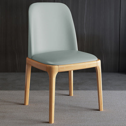 Contemporary Nordic Rectangular Silicone Leather Solid Wood Dining Chair Backrest Armless For Dining Room & Kitchen