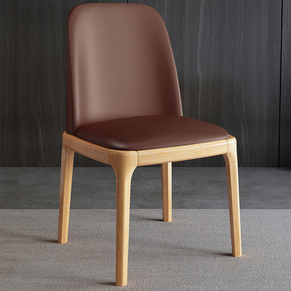 Contemporary Nordic Rectangular Silicone Leather Solid Wood Dining Chair Backrest Armless For Dining Room & Kitchen