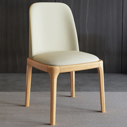 Contemporary Nordic Rectangular Silicone Leather Solid Wood Dining Chair Backrest Armless For Dining Room & Kitchen