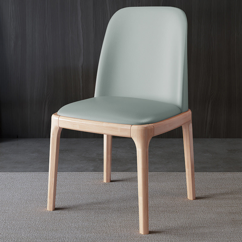 Contemporary Nordic Rectangular Silicone Leather Solid Wood Dining Chair Backrest Armless For Dining Room & Kitchen