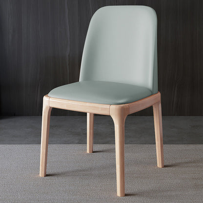 Contemporary Nordic Rectangular Silicone Leather Solid Wood Dining Chair Backrest Armless For Dining Room & Kitchen