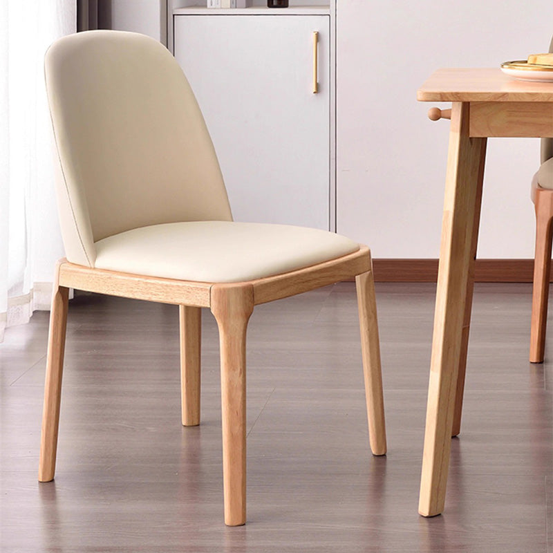 Contemporary Nordic Rectangular Silicone Leather Solid Wood Dining Chair Backrest Armless For Dining Room & Kitchen