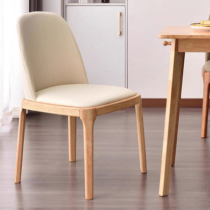 Contemporary Nordic Rectangular Silicone Leather Solid Wood Dining Chair Backrest Armless For Dining Room & Kitchen