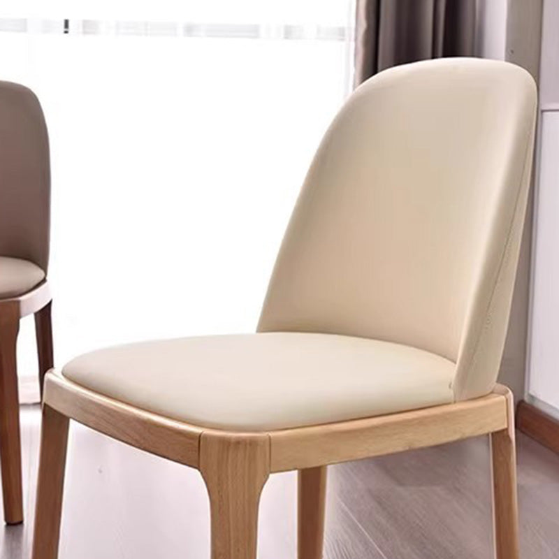 Contemporary Nordic Rectangular Silicone Leather Solid Wood Dining Chair Backrest Armless For Dining Room & Kitchen