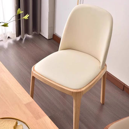 Contemporary Nordic Rectangular Silicone Leather Solid Wood Dining Chair Backrest Armless For Dining Room & Kitchen