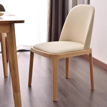 Contemporary Nordic Rectangular Silicone Leather Solid Wood Dining Chair Backrest Armless For Dining Room & Kitchen