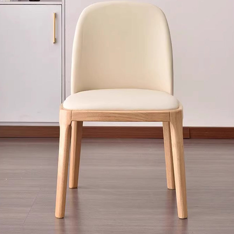Contemporary Nordic Rectangular Silicone Leather Solid Wood Dining Chair Backrest Armless For Dining Room & Kitchen