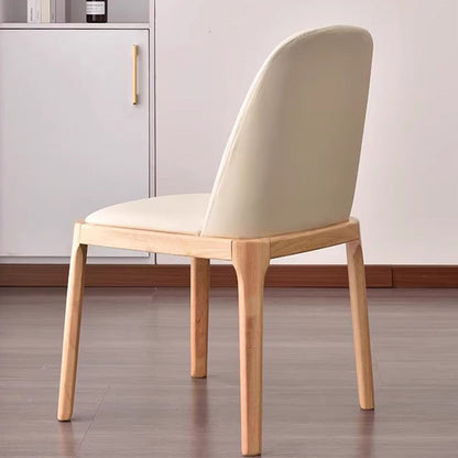 Contemporary Nordic Rectangular Silicone Leather Solid Wood Dining Chair Backrest Armless For Dining Room & Kitchen