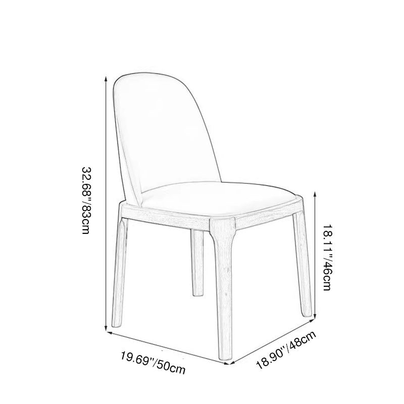 Contemporary Nordic Rectangular Silicone Leather Solid Wood Dining Chair Backrest Armless For Dining Room & Kitchen