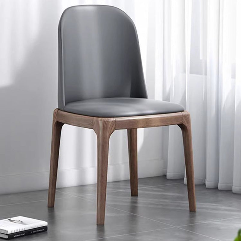 Contemporary Nordic Rectangular Silicone Leather Solid Wood Dining Chair Backrest Armless For Dining Room & Kitchen