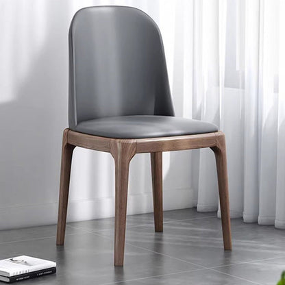 Contemporary Nordic Rectangular Silicone Leather Solid Wood Dining Chair Backrest Armless For Dining Room & Kitchen