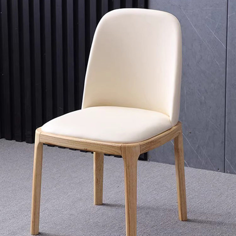 Contemporary Nordic Rectangular Silicone Leather Solid Wood Dining Chair Backrest Armless For Dining Room & Kitchen