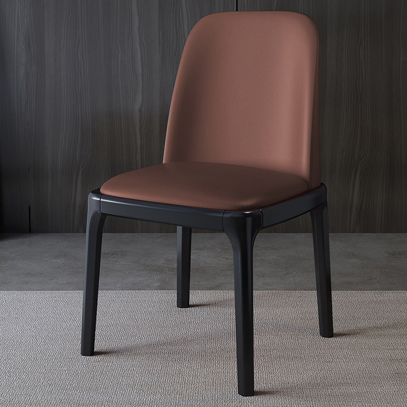 Contemporary Nordic Rectangular Silicone Leather Solid Wood Dining Chair Backrest Armless For Dining Room & Kitchen