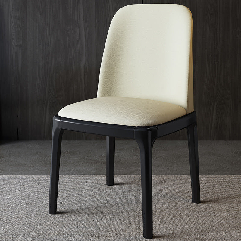 Contemporary Nordic Rectangular Silicone Leather Solid Wood Dining Chair Backrest Armless For Dining Room & Kitchen