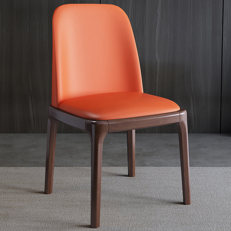 Contemporary Nordic Rectangular Silicone Leather Solid Wood Dining Chair Backrest Armless For Dining Room & Kitchen
