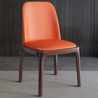Contemporary Nordic Rectangular Silicone Leather Solid Wood Dining Chair Backrest Armless For Dining Room & Kitchen