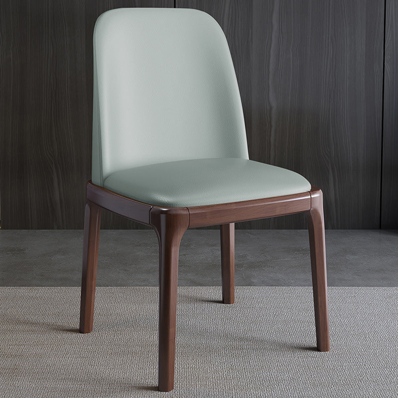 Contemporary Nordic Rectangular Silicone Leather Solid Wood Dining Chair Backrest Armless For Dining Room & Kitchen