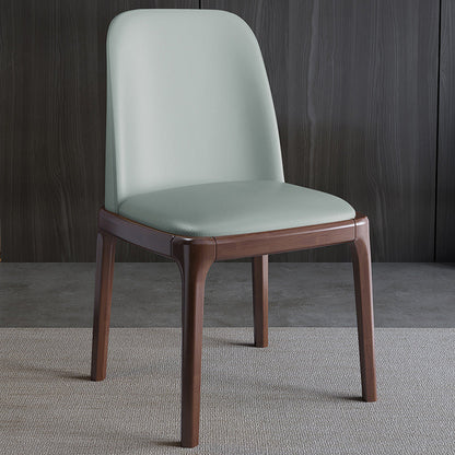 Contemporary Nordic Rectangular Silicone Leather Solid Wood Dining Chair Backrest Armless For Dining Room & Kitchen