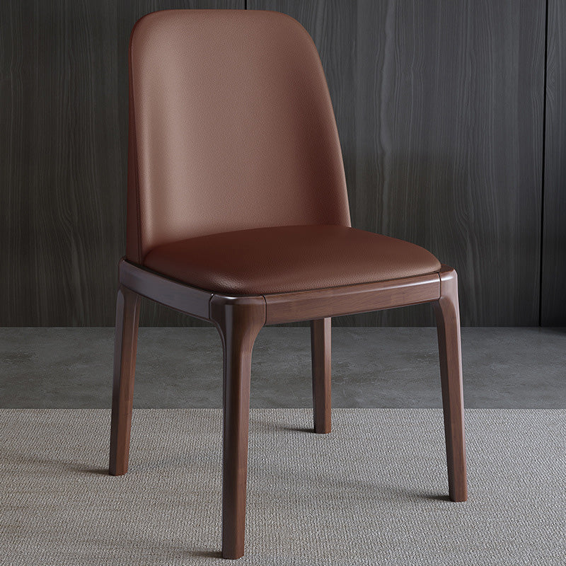 Contemporary Nordic Rectangular Silicone Leather Solid Wood Dining Chair Backrest Armless For Dining Room & Kitchen