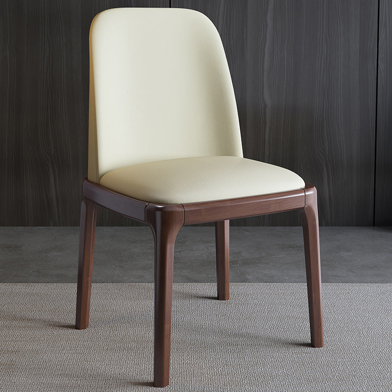 Contemporary Nordic Rectangular Silicone Leather Solid Wood Dining Chair Backrest Armless For Dining Room & Kitchen