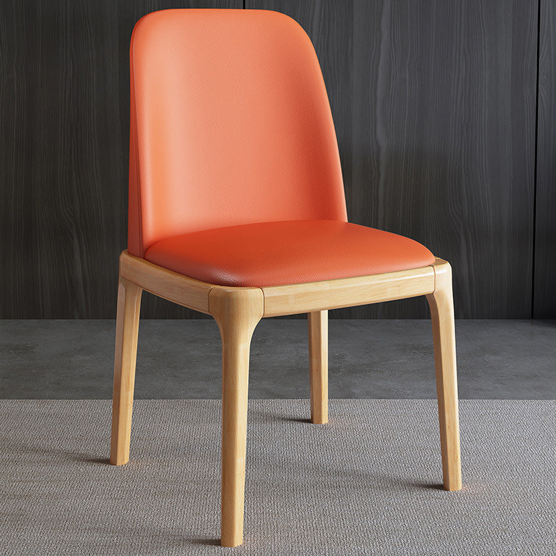 Contemporary Nordic Rectangular Silicone Leather Solid Wood Dining Chair Backrest Armless For Dining Room & Kitchen