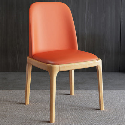Contemporary Nordic Rectangular Silicone Leather Solid Wood Dining Chair Backrest Armless For Dining Room & Kitchen