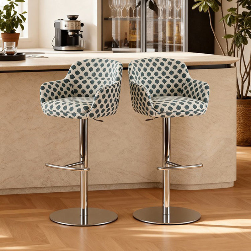 Modern Minimalist Curved Fabric Eco-Leather Stainless Steel Bar Stool Backrest Armrest For Dining Room & Kitchen