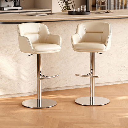 Modern Minimalist Curved Fabric Eco-Leather Stainless Steel Bar Stool Backrest Armrest For Dining Room & Kitchen