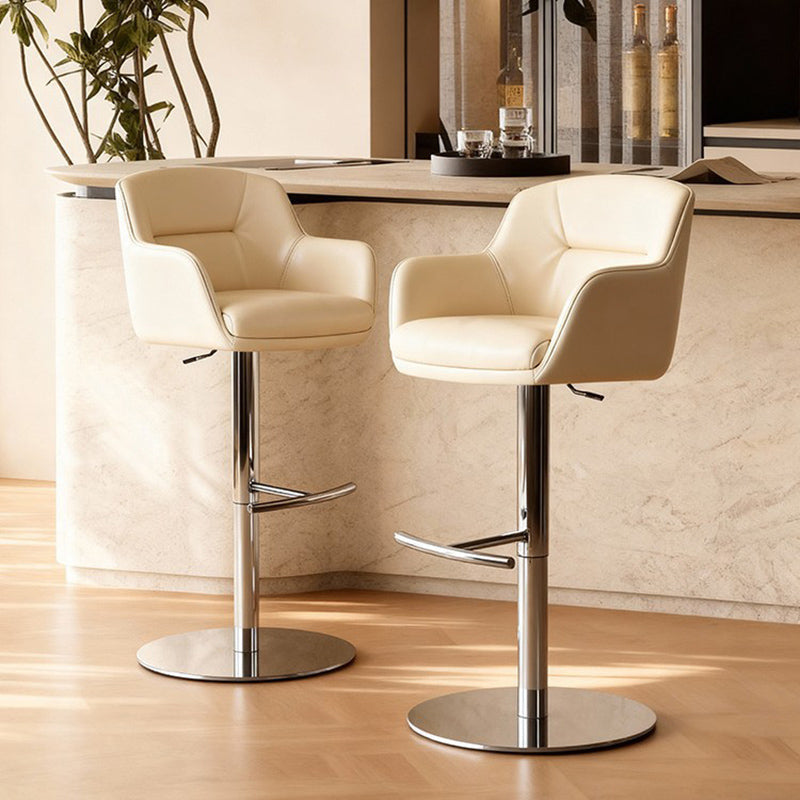Modern Minimalist Curved Fabric Eco-Leather Stainless Steel Bar Stool Backrest Armrest For Dining Room & Kitchen