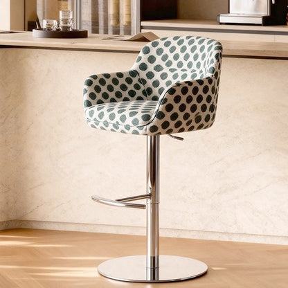 Modern Minimalist Curved Fabric Eco-Leather Stainless Steel Bar Stool Backrest Armrest For Dining Room & Kitchen