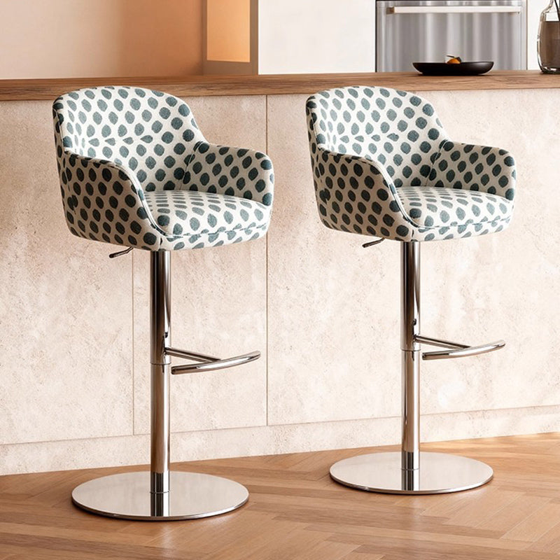 Modern Minimalist Curved Fabric Eco-Leather Stainless Steel Bar Stool Backrest Armrest For Dining Room & Kitchen