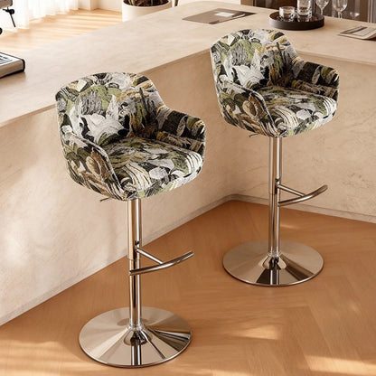 Modern Minimalist Curved Fabric Eco-Leather Stainless Steel Bar Stool Backrest Armrest For Dining Room & Kitchen