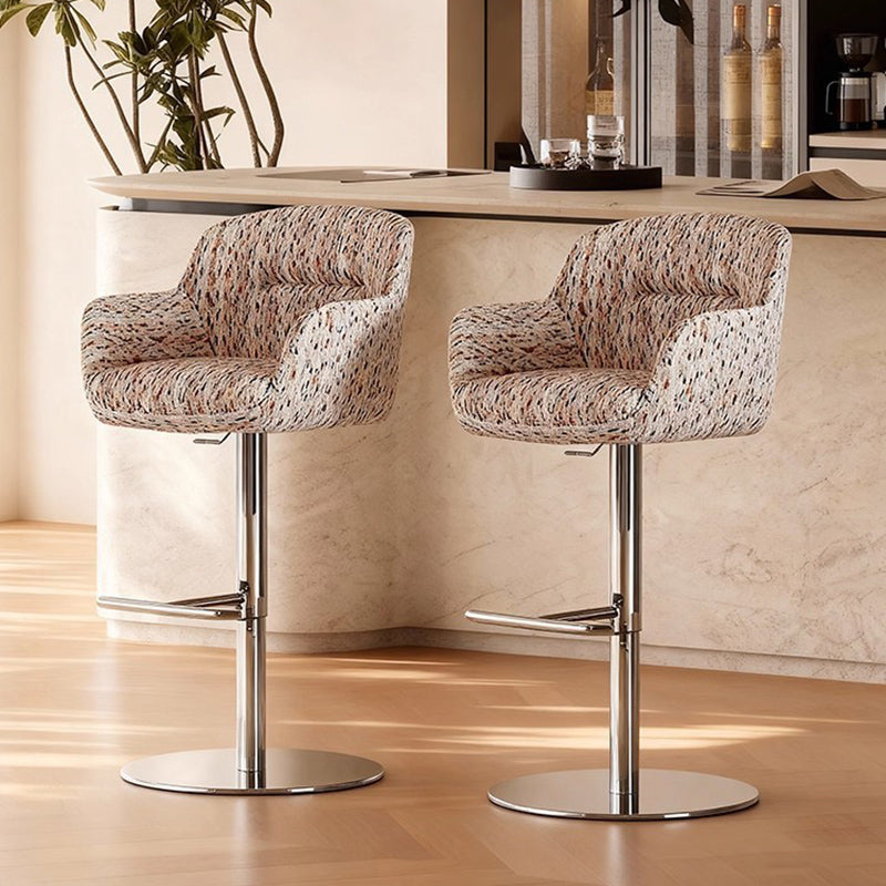 Modern Minimalist Curved Fabric Eco-Leather Stainless Steel Bar Stool Backrest Armrest For Dining Room & Kitchen