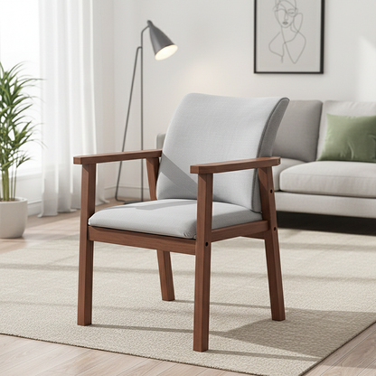 Modern Minimalist Rectangular Fabric Rubberwood Accent Chair Backrest Armrest For Living Room