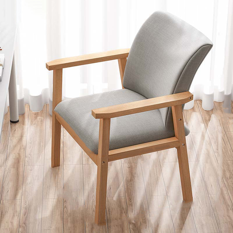 Modern Minimalist Rectangular Fabric Rubberwood Accent Chair Backrest Armrest For Living Room