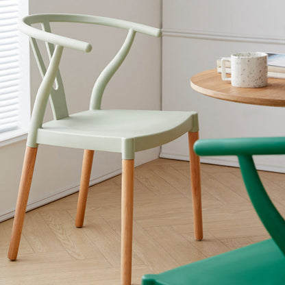 Modern Minimalist Curved PP Beech Wood Dining Chair Backrest Armless For Dining Room & Kitchen