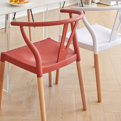 Modern Minimalist Curved PP Beech Wood Dining Chair Backrest Armless For Dining Room & Kitchen