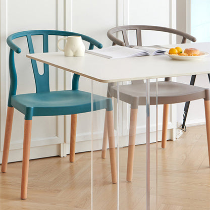 Modern Minimalist Curved PP Beech Wood Dining Chair Backrest Armless For Dining Room & Kitchen