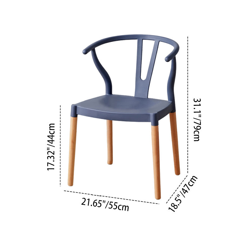 Modern Minimalist Curved PP Beech Wood Dining Chair Backrest Armless For Dining Room & Kitchen