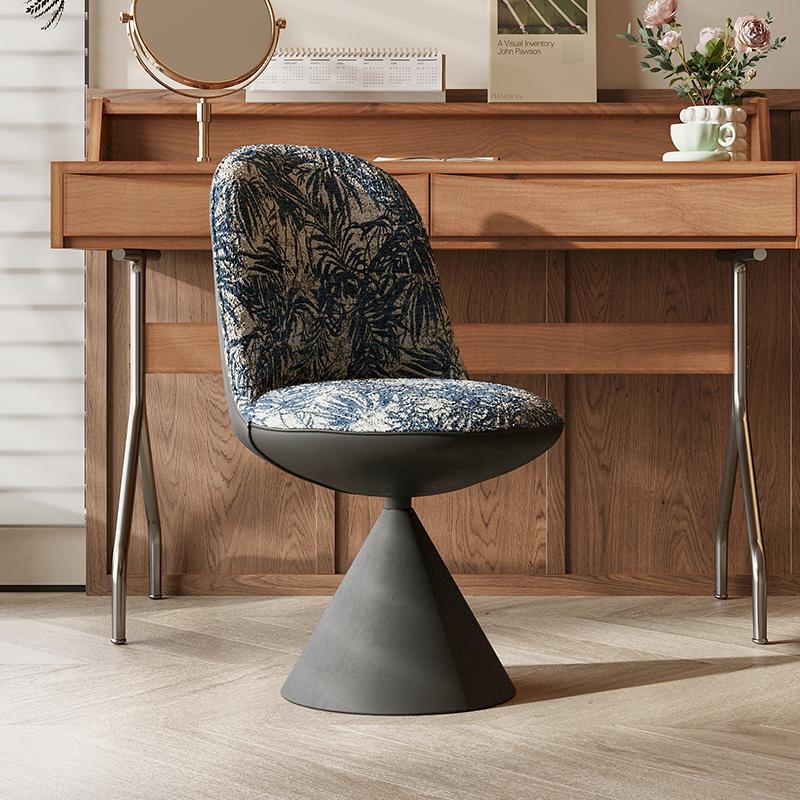 Modern Minimalist Curved Conical Jacquard Fabric Carbon Steel Vanity Stool Backrest Armless For Bedroom
